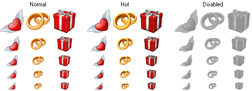 Icon states and sizes