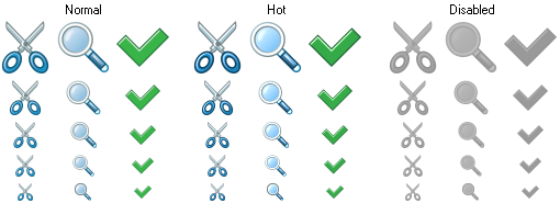 Icon states and sizes